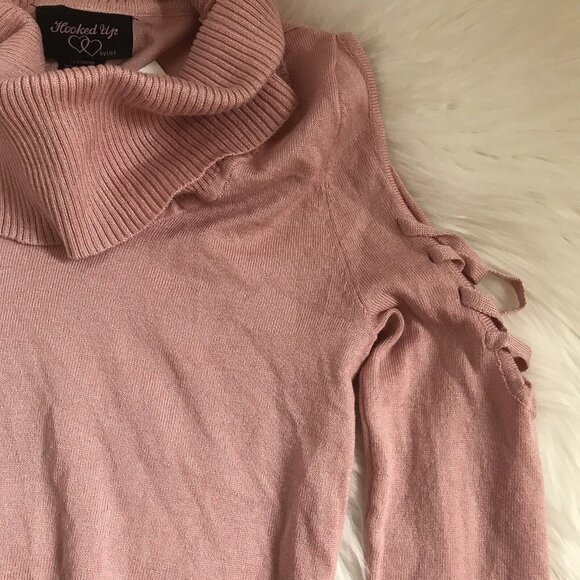 VALENTINES DAY Cowl Neck Cold Shoulder SWEATER NEW Rose Pink Ruched Laced macys - Picture 6 of 6